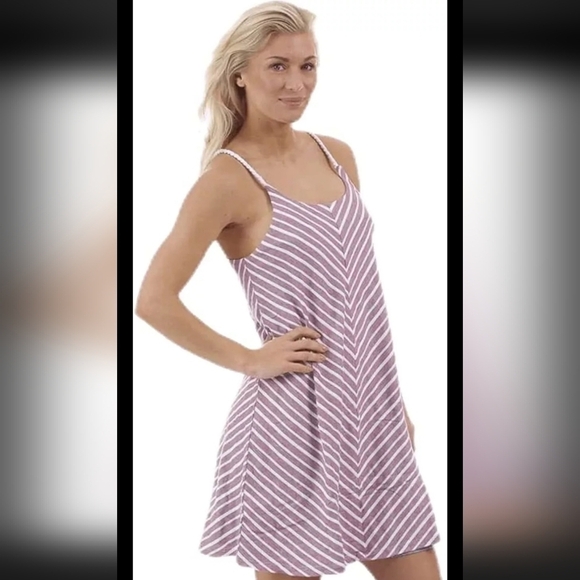 Prana Purple Striped Seacoast Sleeveless Trapeze Organic Cotton Dress - Picture 1 of 10